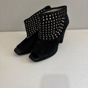 Kenneth Cole Reaction Open Toe Booties Studded Women 8 Black Leather Upper